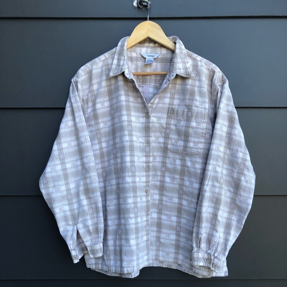 Vintage Northern Reflections Shirt - cream/beige plaid with snowflakes - Size XL - Picture 1 of 6
